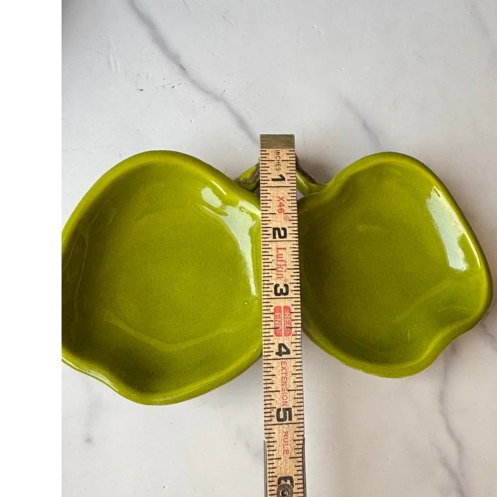 Vintage USA Pottery VF-67 Green Double Apple Divided Dish Candy Nut Trinket